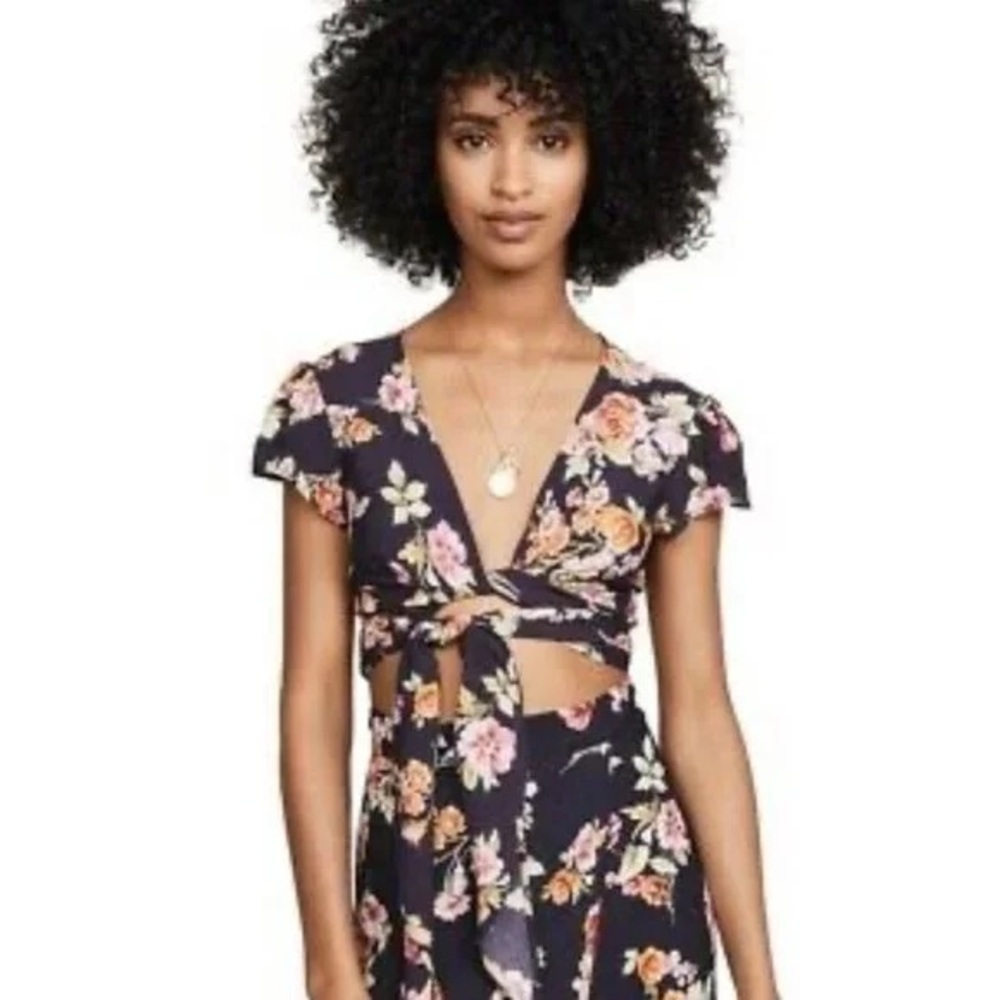 Revolve Flynn skye navy blue Floral Tie-Front top